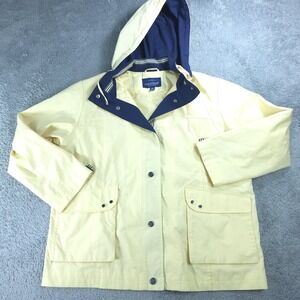Mackintosh‎ New England Jacket Womens XL Yellow Hooded Rain Snap Front Pockets